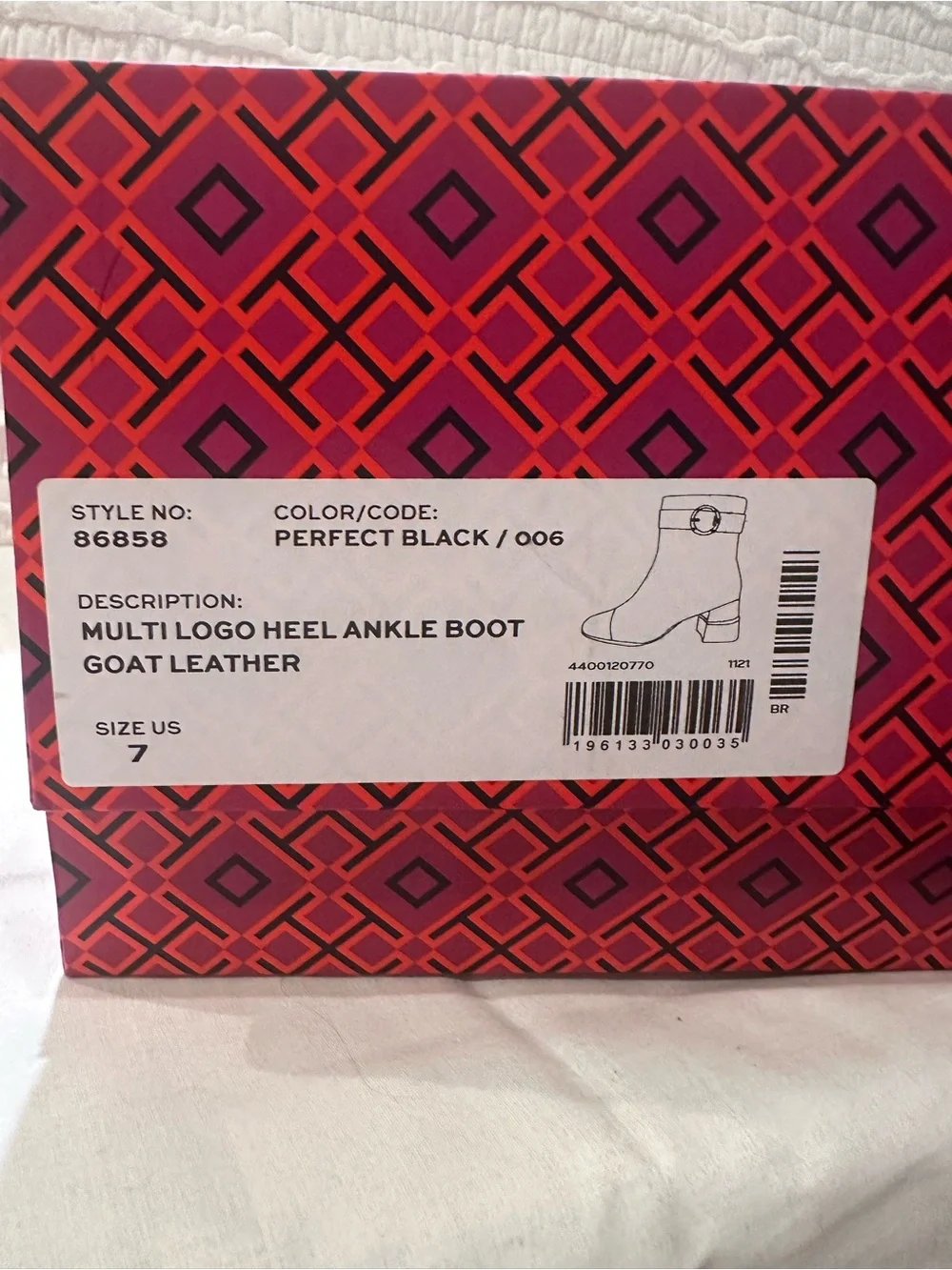 Tory Burch Multi Logo Heel Ankle Boot Goat Leather Black Size 7